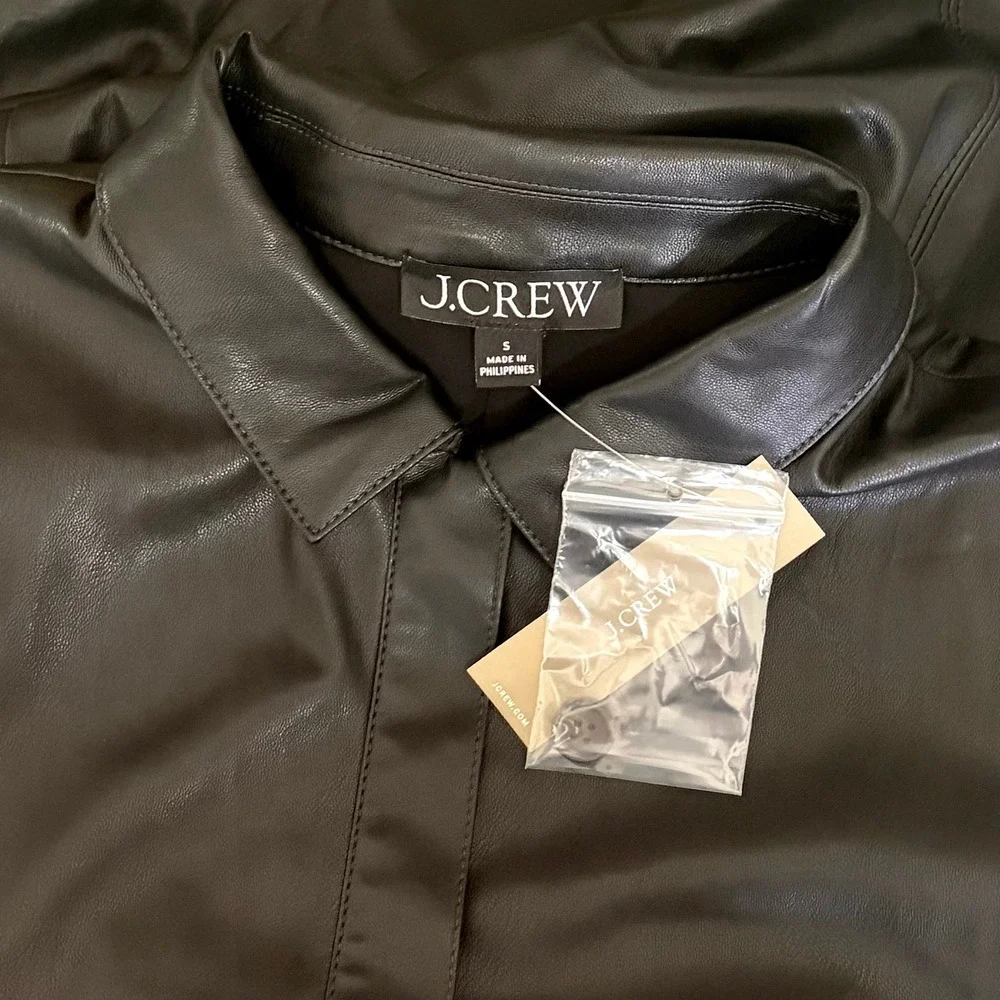 NWT!! J.‎ CREW Solid Black Button Front Faux Leather Dress Belted Vegan Small